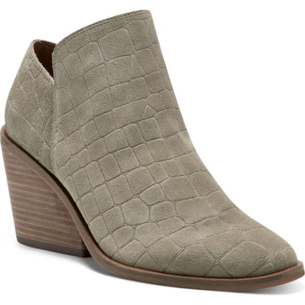 Lucky Brand Saucie Embossed Croc Boots Suede Leather Heel Booties Size 9 NEW